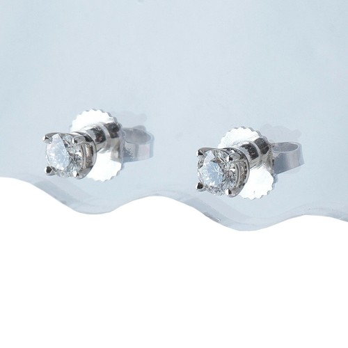 Auth Tiffany & Co. Solitaire Diamond Earrings Pt950 Platinum 0.31ct Round Studs - Picture 4 of 9