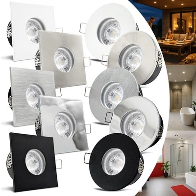 Deckenspots LED flach 230V Einbaustrahler Bad Dusche Spot 5W IP65 Set dimmbar V2 - Bild 1 von 4