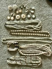 Vintage Costume Jewelry Faux Pearl Collection Earrings Necklaces Bracelet