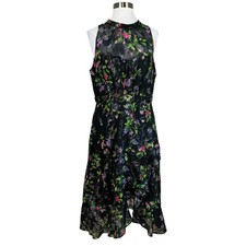 Adrianna Papell Women's Cocktail Dress Size 10 Black Floral High-Low A-Line