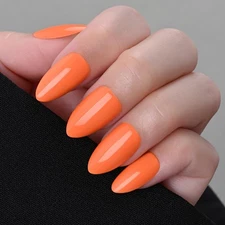 evpct Glossy Press on Nails Short Almond Short for Women, Orange Fake Nail wi...