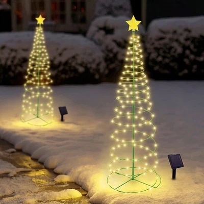 Solar Christmas Tree Lights Outdoor Garden 70 LED Lighted Tree Spiral Xmas Decor