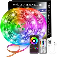100FT RGB Smart LED Strip Lights – Music Sync & Remote, Multicolor
