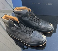 Ralph Lauren Purple Label Jaemyn Calfskin High-Top Black Sneaker Size 9.5 USA