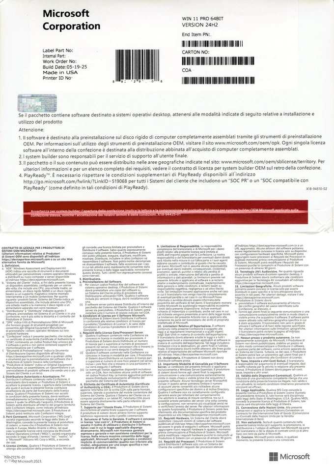 MICROSOFT Windows 11 PROF. Dvd Box Italiano + Sticker COA V.24H2 LICENZA A VITA - Immagine 3 di 3