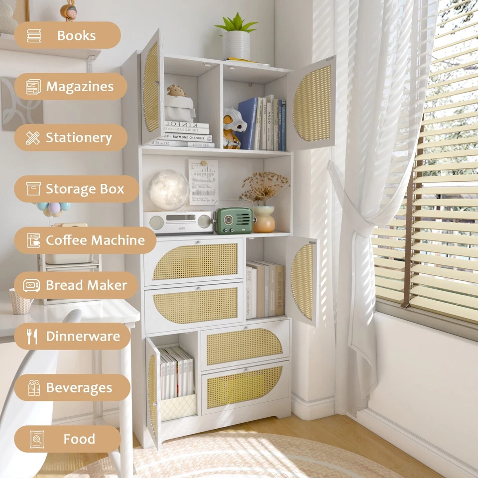 Rattan Storage Cabinet: Tall Hutch w/ Power Outlet - Image 4 of 4