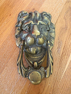 Lion Head Metal Door Knocker Antique Brass Finish Gold