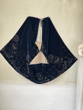 Antique French painted unlined silk velvet cape 19th century midnight blue gold