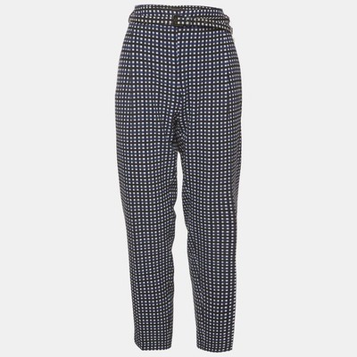 Weekend Max Mara Hose mehrfarbig Gingham Karo Stretch Krepp gerade Passform L