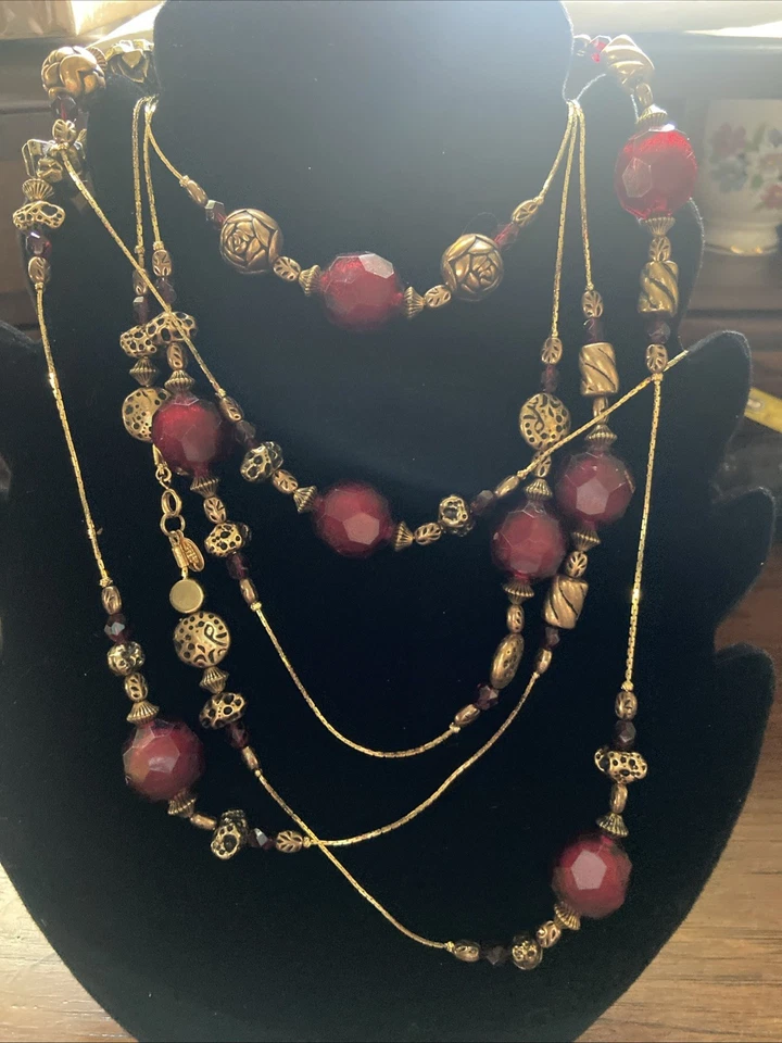 Dabby Reid Crystal & Gold Tone Beaded Necklace Extra Long - Image 2 of 4