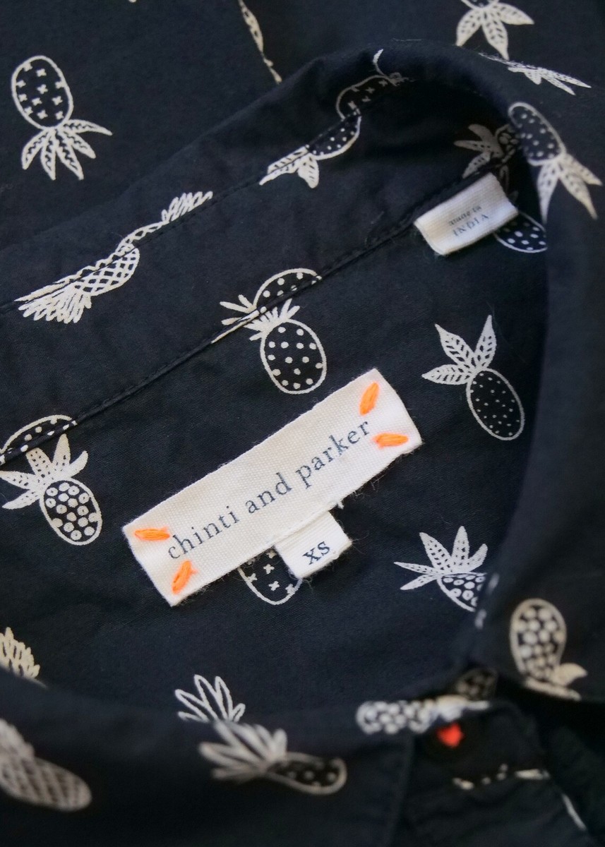Chinti + Parker Navy Pineapple Print Cotton Poplin Shirt Chinti + Parker Navy Pineapple Print Cotton Poplin Shirt