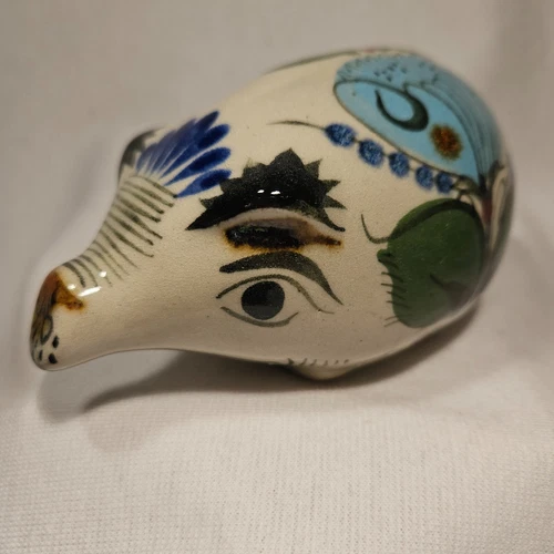 Tonala Pottery Reyna Pig Figurine Artist Signed Hand Painted Mexican Folk Art 5"