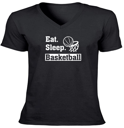 Basketball Sports Vneck T-Shirt Outdoor Gaming Motivational Basketball Eat Sleep - Picture 13 of 17