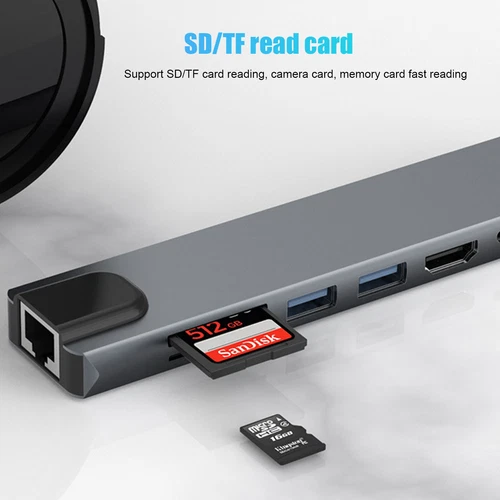 8 in 1 Multiport USB-C Hub Type C To USB 3.0 4K Adapter For Macbook Pro/Air US - Picture 9 of 17
