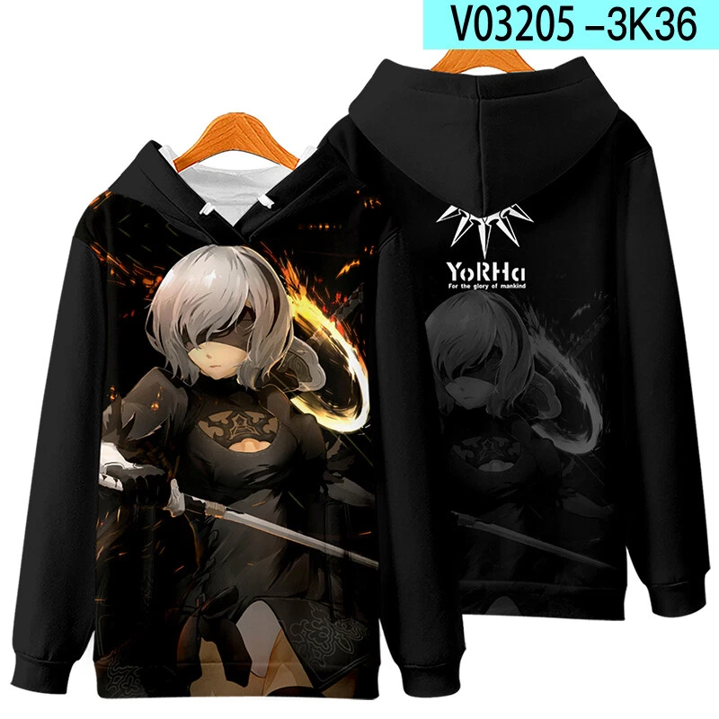 Anime NieR:Automata 2B Casual Hoodie Long Sleeve Coat Cosplay Tops