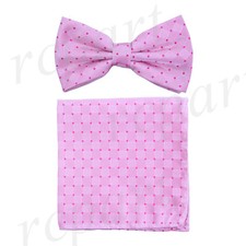 Men's microfiber Pre-tied Bow Tie  hankie set Pink plaids  checkers formal