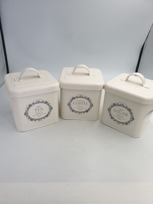 Shabby Chic Landhausstil cremefarben Tee Kaffee Zucker quadratische Dosen 3 Stück