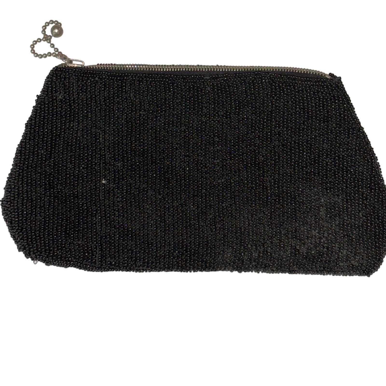 Small Black Sequin Beaded Bag Clutch Pouch Zipper… - image 7