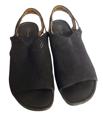 Clarks Sarla Cadence Sandals Womens Sz 7.5 M Black Nubuck Sling Back Artisan NIB