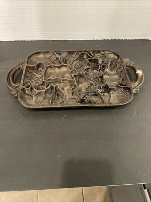 VTG 1984 John Wright Zoo Animal Cast Iron Baking Pan -footed