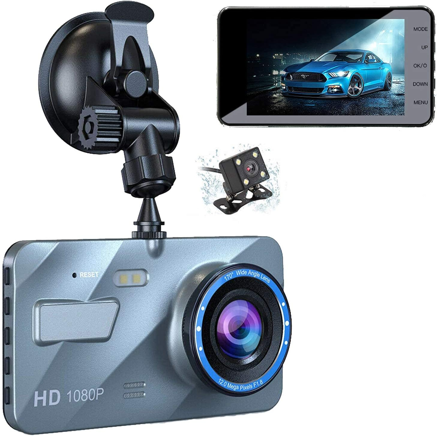 1080P Dash Cam with 4 Inch LCD, 170° Wide Angle, G-sensor Car DVR Recorder