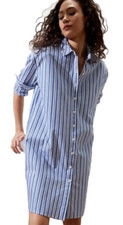 Banana Republic Cotton Poplin Shirtdress Navy Stripe Preppy Coastal Classic XS