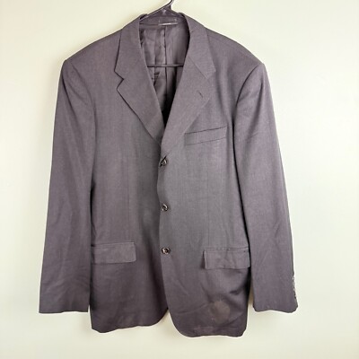 HERMES Black 100% Wool Sport Coat Jacket Blazer Made in Italy Mens 56 3 Buttons