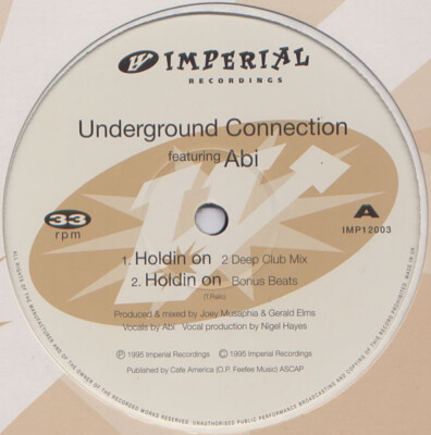 Underground Connection Featuring Abi - Holdin On (12'') (Very Good Plus (VG+)) - 