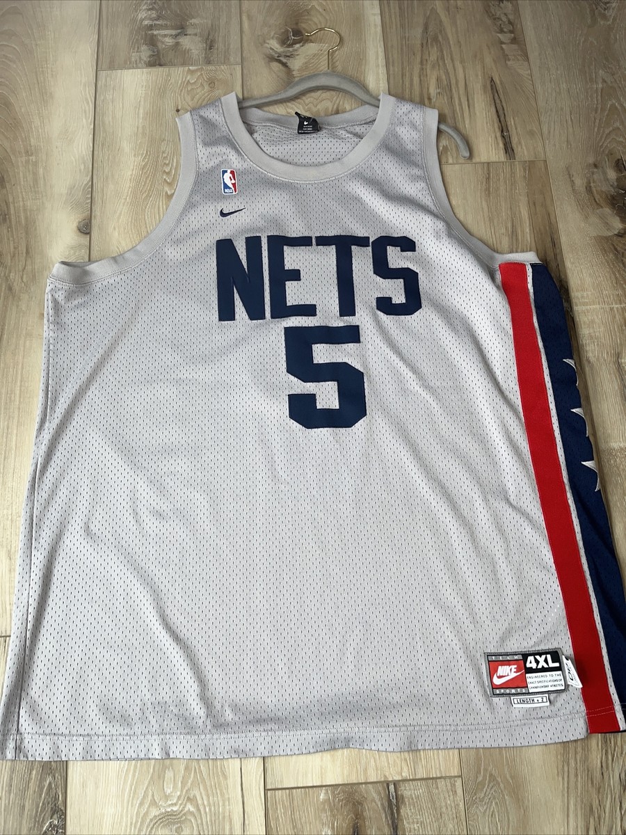 VTG Nike Team New Jersey Nets Jason Kidd #5 NBA Basketball Sewn Jersey Gray 4XL