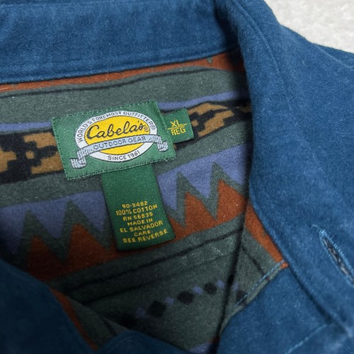 Cabelas Shirt Men Extra Large Blue Blue Chamois Flannel Aztec Southwest Cotton - Picture 7 of 11