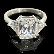 sterling silver 3 stone cubic zirconia cz ring radiant trilliant sz 7.25