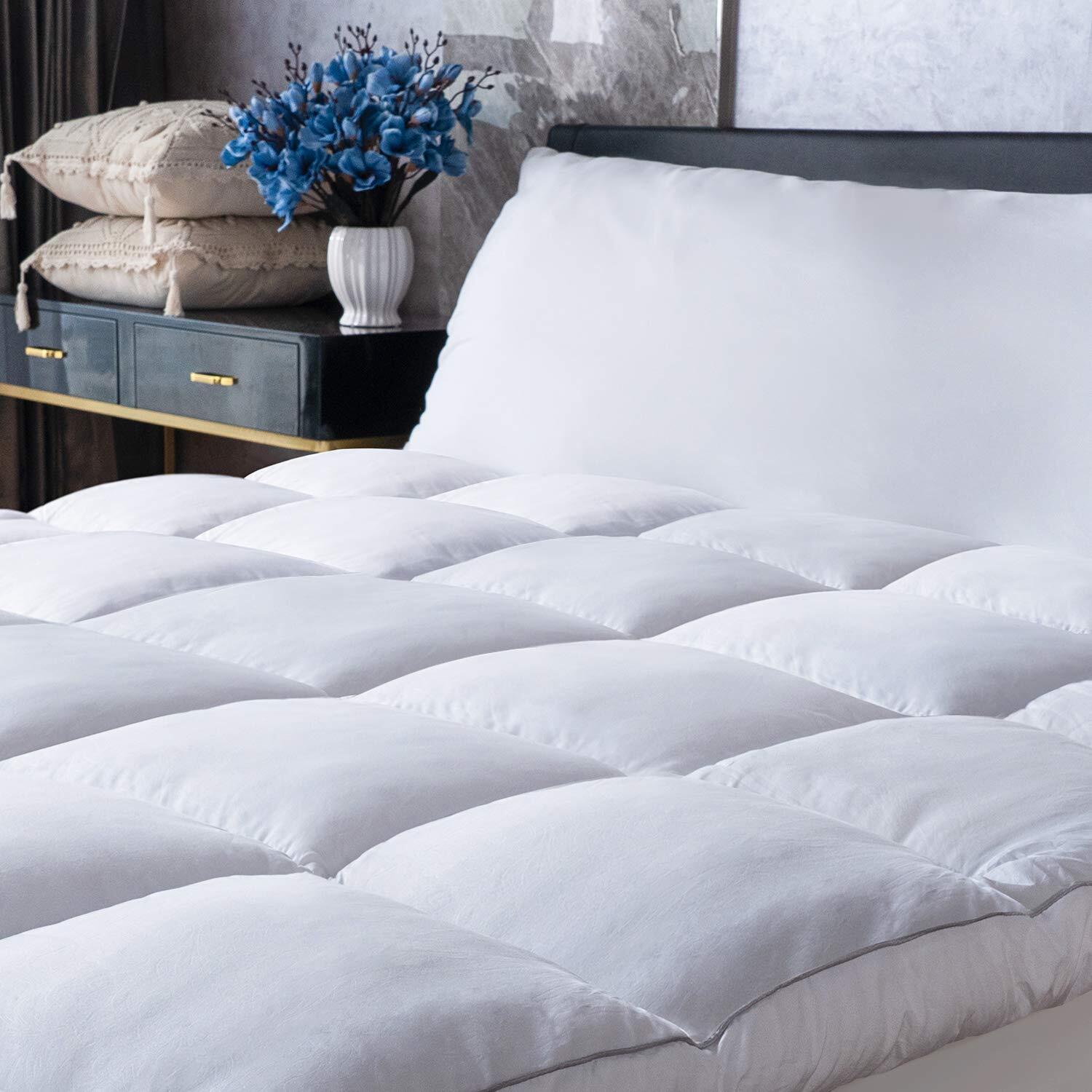 Mattress Topper Queen, Cooling Plush Bed Thick Pillow Top Pad, Hotel Quality ...