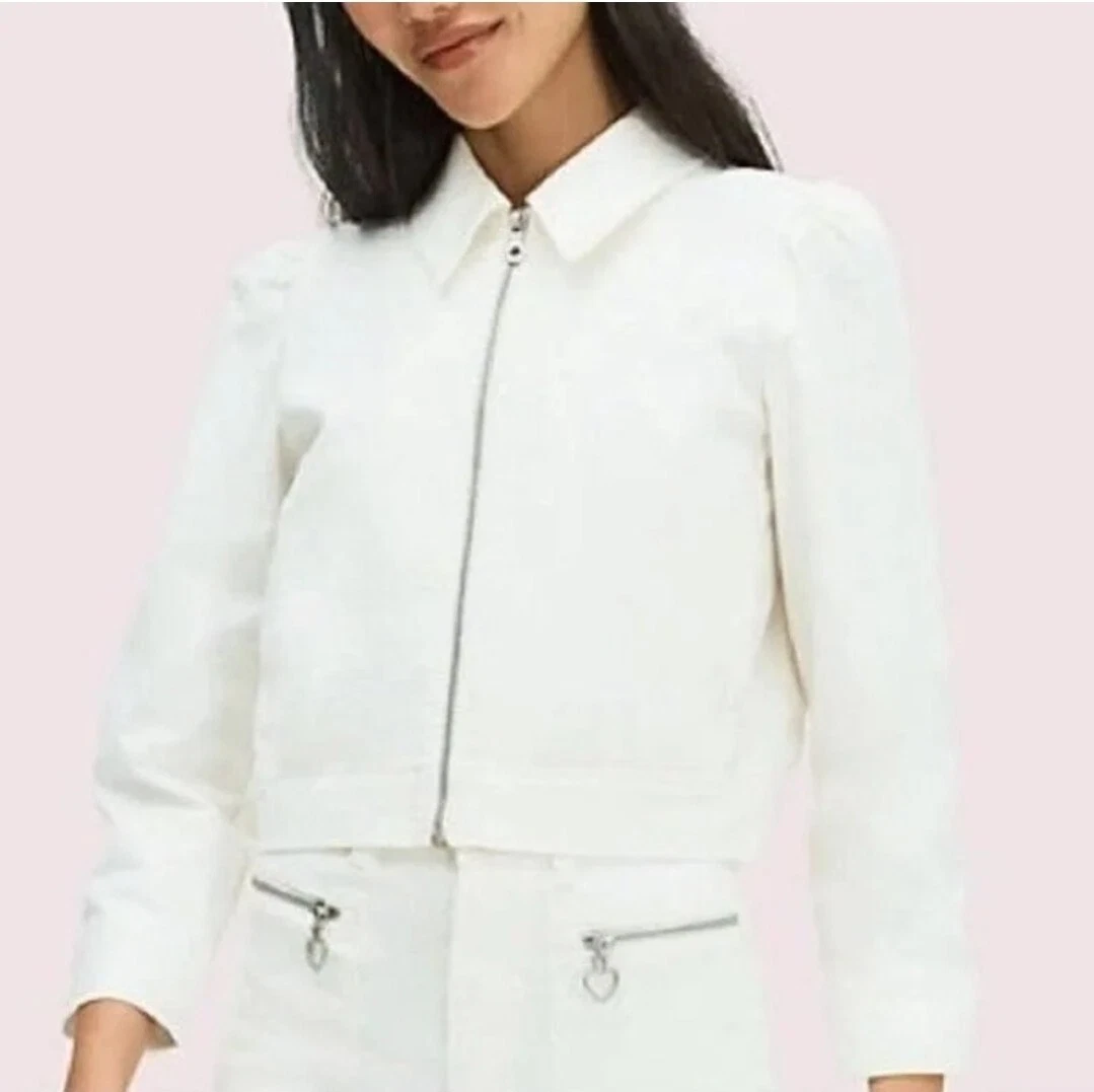 $248 KATE SPADE New York Womens XXS Jean JACKET Crop White DENIM 2 EXTRA SMALL