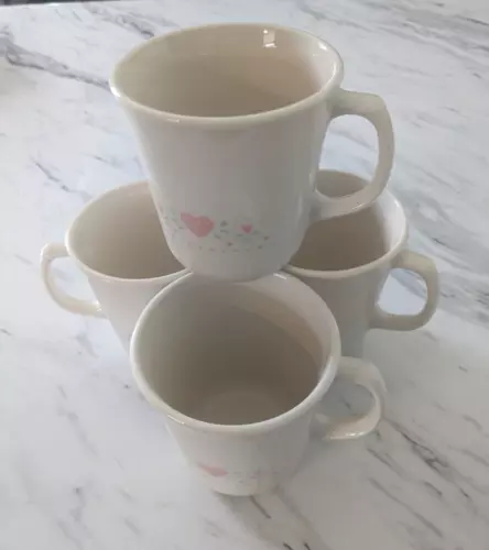 Corelle Corning Forever Yours Coffee Cups Set of 4 pink hearts Sandstone
