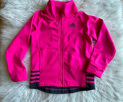 Adidas Girls Size 4T Hot Pink Black Stripe Track Jacket Full Zip Athletic