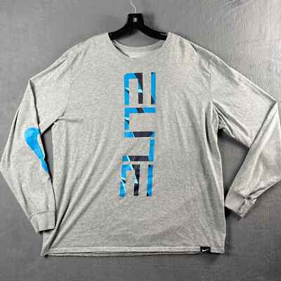 Nike T-Shirt Mens L/S 2XL Gray Dry Fit Elite Athletic Cut Workout