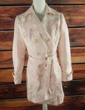 Liquid Trench Coat Jacket Pink & Cream Double Breasted Belted Lined Woman's 8