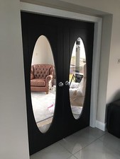 Image of Oval Glass Glazed Zanzibar Colour Dark Black Oak Internal Door. Rrp £350