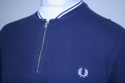 Fred Perry Twin Tipped Bomber Zip Neck Polo Shirt - L - Carbon Blue - Mod Top - Picture 1 of 11