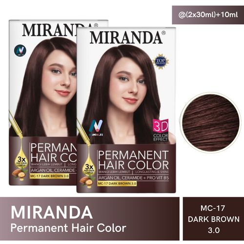 2X MIRANDA Premium 3D Permanent Hair Dye Shiny Soft Color #MC-17 DARK BROWN 3.0 - 第 3/23 張圖片