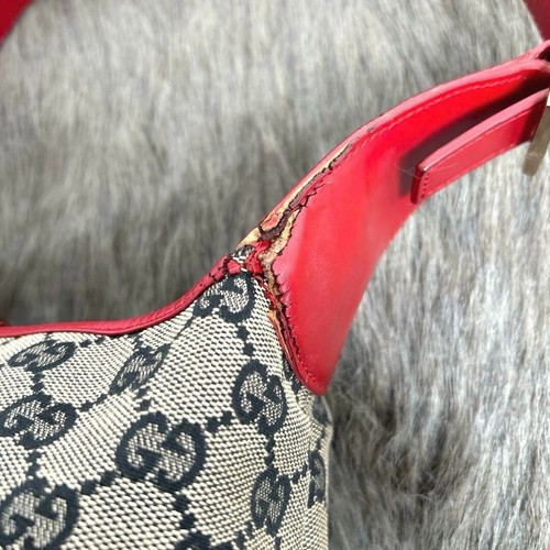 Bolso de Mano Gucci Jackie Bolso de Hombro Gris Rojo Plata Herrajes Usado - Imagen 6 de 11