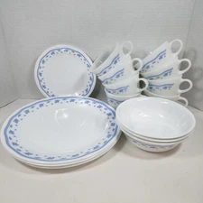 Corelle & Pyrex Morning Blue Dinnerware - By The Piece - Plates Bowls Cups