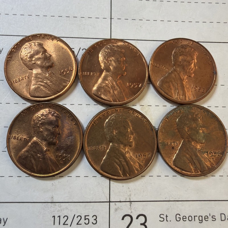 1956 - 1957 - 1958 - P / D / LINCOLN CENTS / ( 6 COINS ) NICE FILLER / CHEAP/ 55