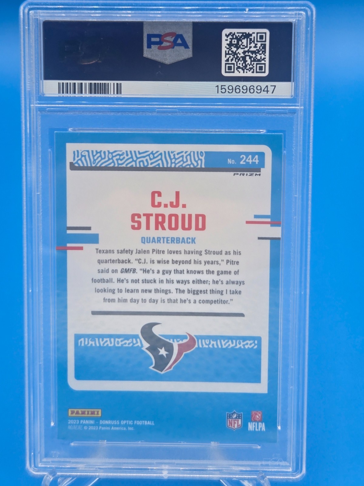 2023 Panini Donruss Optic - Rated Rookie C.J. Stroud #244 Holo Prizm (RC) PSA 10 view 2