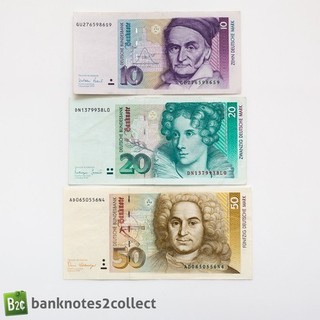 GERMANY: Set of 3 German Mark Banknotes.