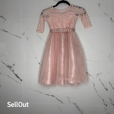 Girls Pink Lace Dress 6/7 Knee Length Party rhinestones flowergirl photoshoot