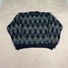 Vintage Knitted Jumper Abstract Patterned Grandad Knit Sweater Men's L