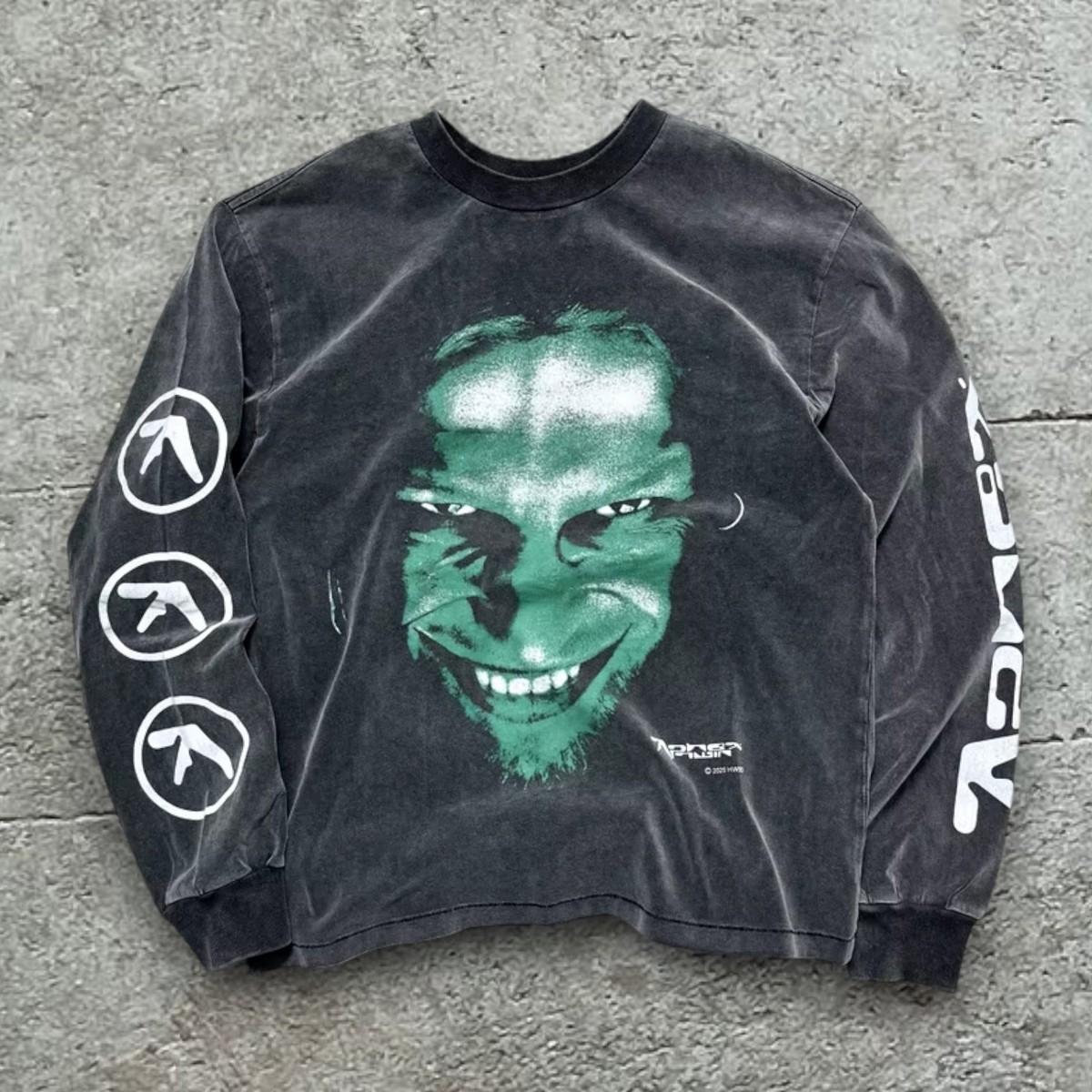Aphex Twin Graphic Long Sleeve Shirt – Faded Wash Black