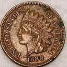 1880 Indian Head One Cent Penny 1C Coin VF #14405