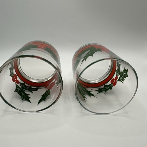 2er Set Vintage Libbey Stechpalme & Beeren 13 Unzen flache Tumbler Gläser 4" hoch - Bild 4 von 7